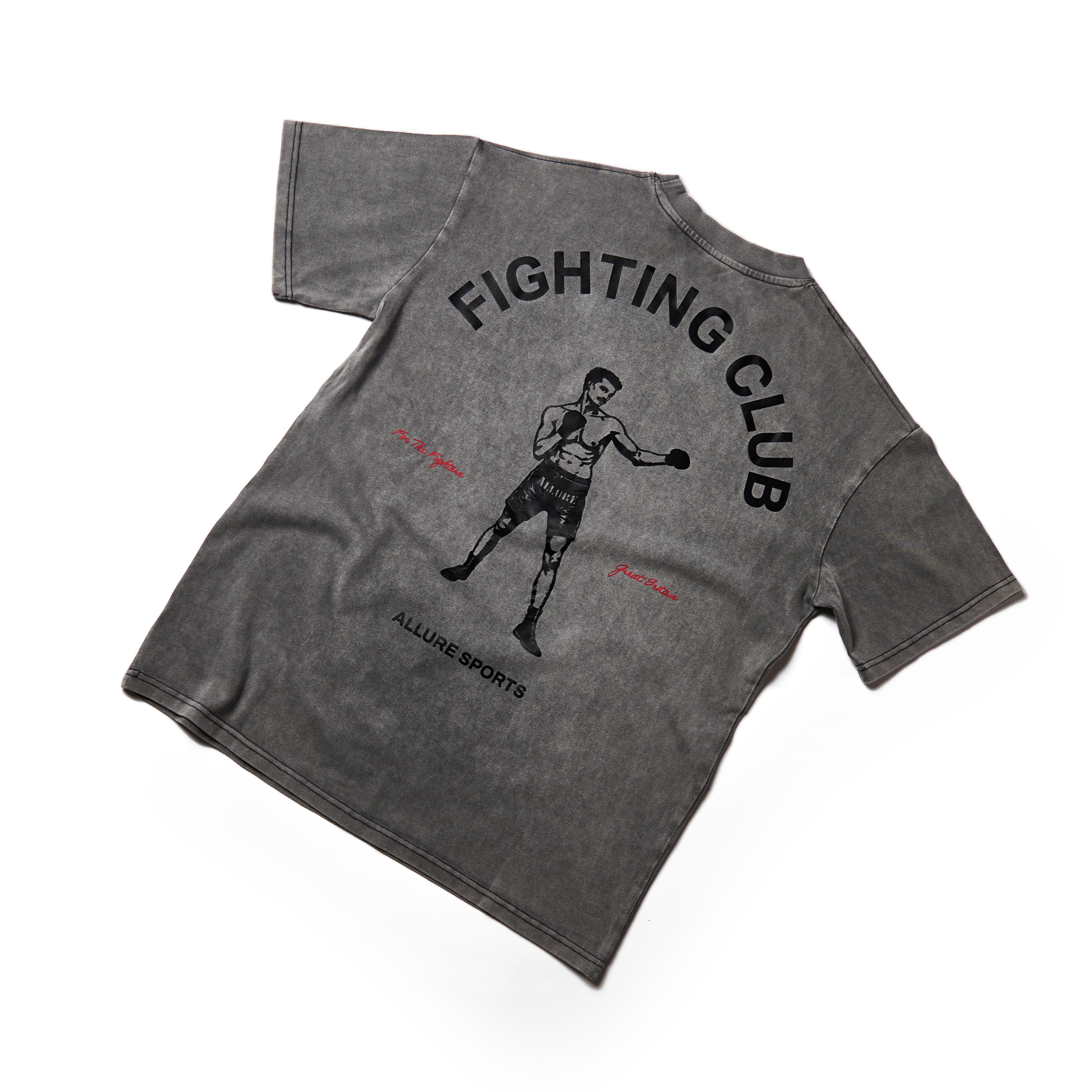 Allure Sports Fighting Club Oversized T-Shirt - Grey Acid Wash