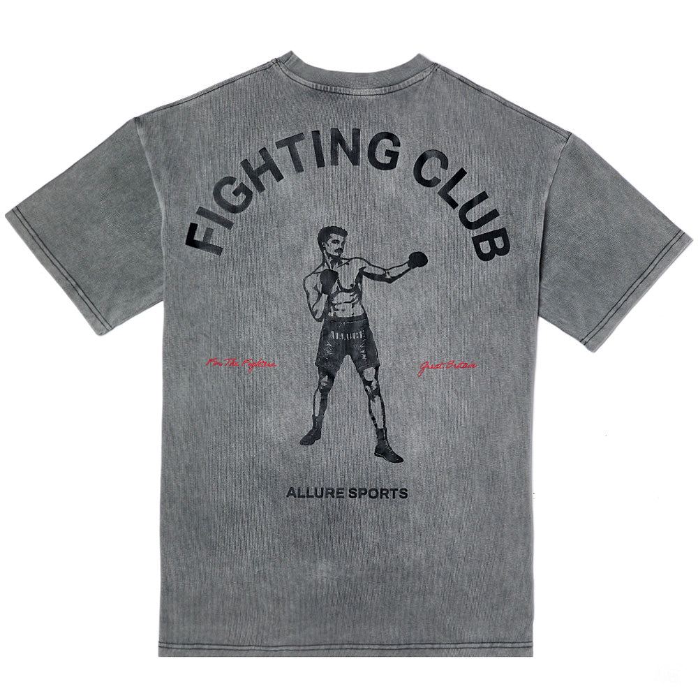 Allure Sports Fighting Club Oversized T-Shirt - Grey Acid Wash